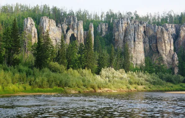 Картинка озеро, стена, скалы