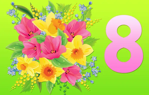 Картинка цветы, фон, букет, 8 марта