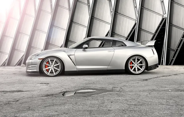 Серебристый, Nissan, GT-R, блик, ниссан, silvery