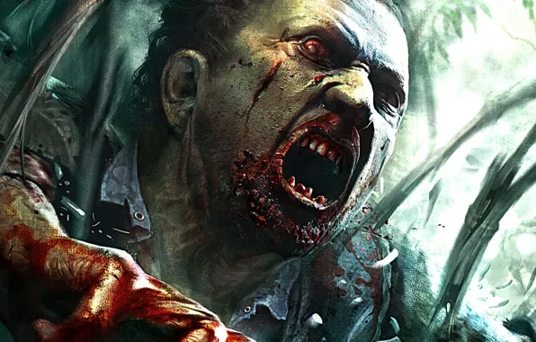 Girl, zombie, blood, game, red eyes, island, man, hand