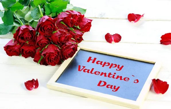 Розы, букет, лепестки, бутоны, поздравление, День Святого Валентина