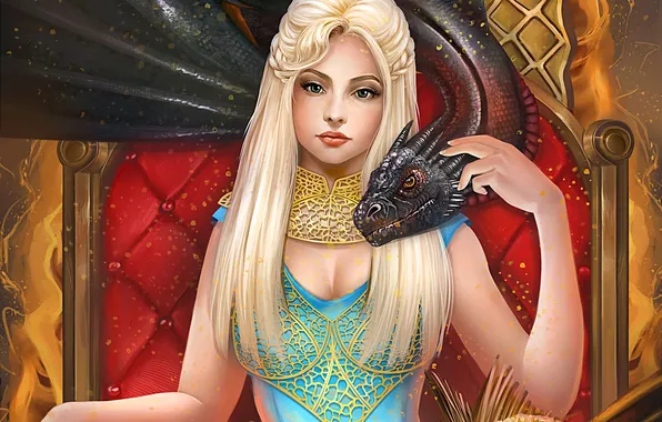Картинка девушка, дракон, трон, игра престолов, Daenerys Targaryen