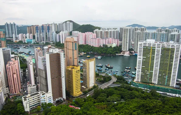 Город, фото, дома, Гонконг, небоскребы, Китай, мегаполис