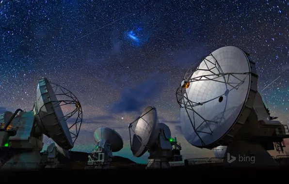Картинка небо, звезды, Чили, радиотелескоп, пустыня Атакама
