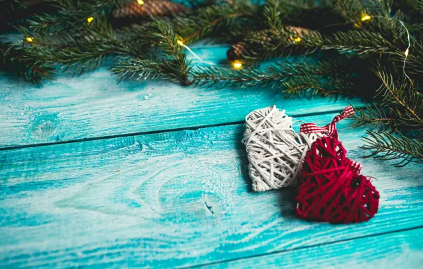 Фон, дерево, елка, Новый Год, Рождество, сердечки, love, Christmas
