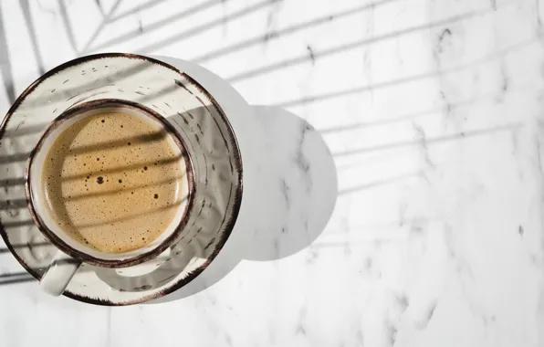 Кофе, тень, чашка, пенка, coffee