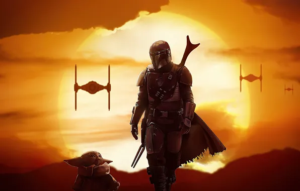 Ребенок, доспехи, armor, путник, child, traveler, Mandalorian, багровое небо