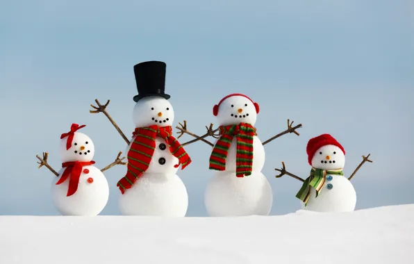 Картинка зима, снег, праздник, семья, снеговик, Happy New Year, winter, snow