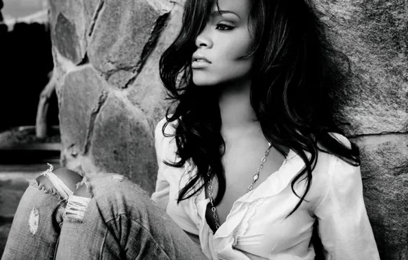 Rihanna, Black and White, Jeans, Mood, Hair, Celebrity