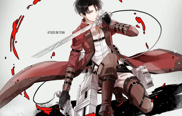 Аниме, арт, Shingeki no Kyojin, Атака титанов, Вторжение гигантов, Леви, Ривай
