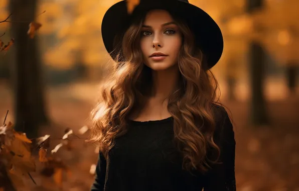 Осень, взгляд, девушка, природа, лицо, парк, листва, портрет