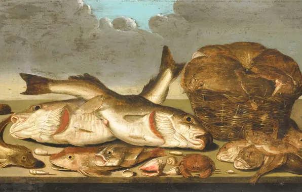Масло, картина, Натюрморт с рыбами, 1638, Willem Ormea
