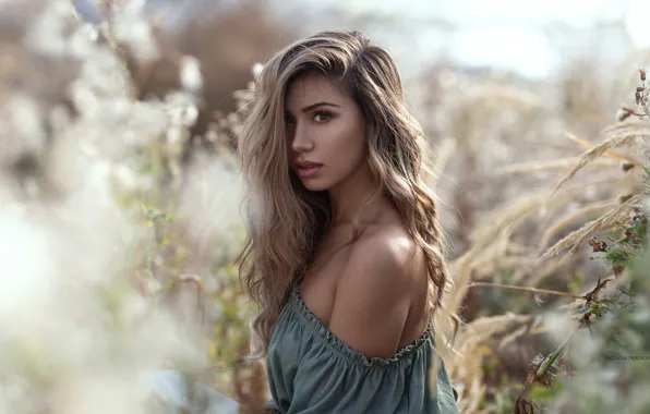 Взгляд, девушка, природа, волосы, блузка, плечо, боке, Tatjana Pratsch