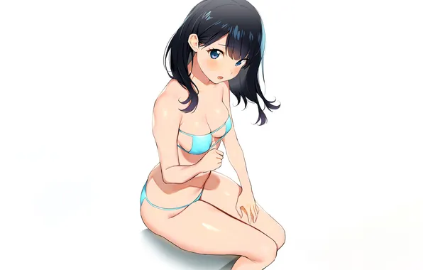 Girl, sexy, cleavage, long hair, boobs, anime, blue eyes, beautiful