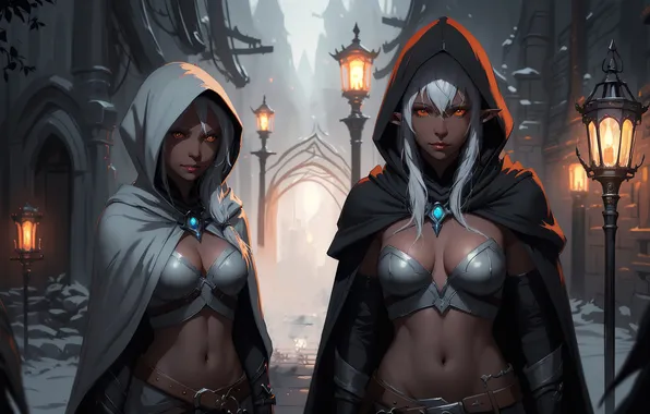 Fantasy, girls, anime, art, painting, digital art, dark elf, fantasy art