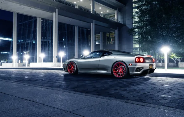 Картинка Ferrari, 360, Modena, Supercar, Silver, Wheels, Avant, Rear