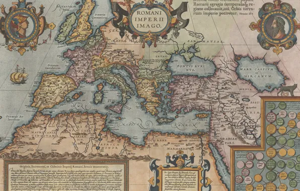 Картинка Римская империя, Roman Empire, old maps, старые карты, Abraham Ortelius, Авраам Ортелий, 1592, Histroical map …