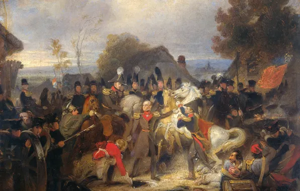 Масло, картина, холст, 1839, Корнелис Круземан, Cornelis Kruseman, Замена раненой лошади принца Оранского