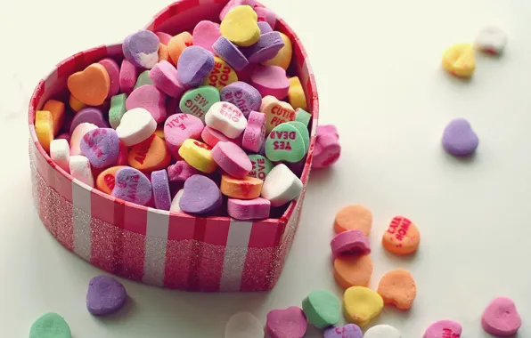 Макро, любовь, коробка, сердце, сладость, сердечки, шкатулка, love