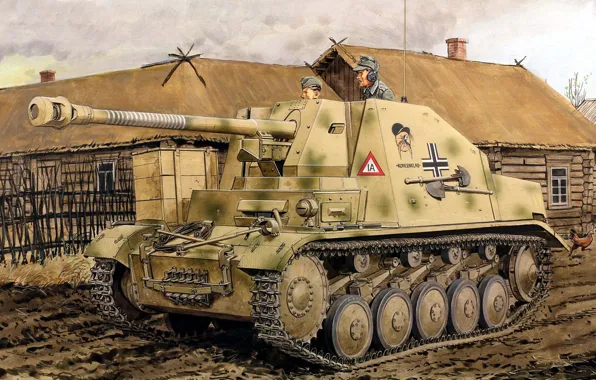 Рисунок, арт, Куница, лёгкая немецкая противотанковая САУ, Marder II