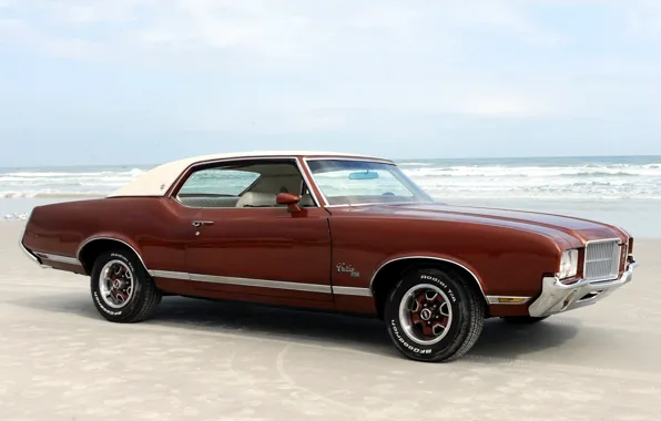 Картинка пляж, 1971, мускул кар, beach, muscle car, florida, oldsmobile, флорида, supreme, олдсмобиль, cutlass