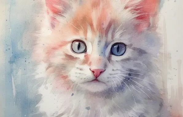 Кошка, котенок, портрет, живопись, цифровая живопись, ИИ-арт, нейросеть, искусство искусственного интеллекта