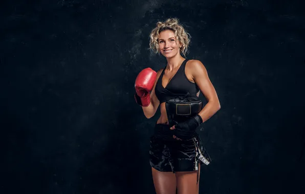 Photographer, smiling, female, posing, boxer, happy