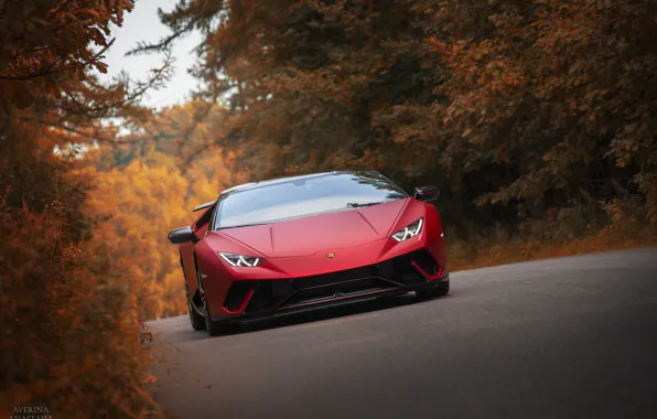 Lamborghini, autumn, RED, Huracan