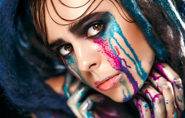 Blue, drag, model, tears, look, pose, Makeup