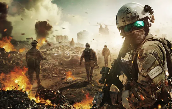 Fire, soldier, sky, smoke, weapon, war, clouds, army