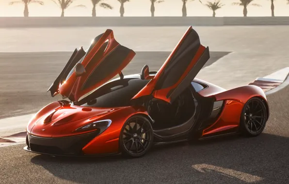 Картинка Concept, оранжевый, фон, McLaren, двери, концепт, суперкар, передок