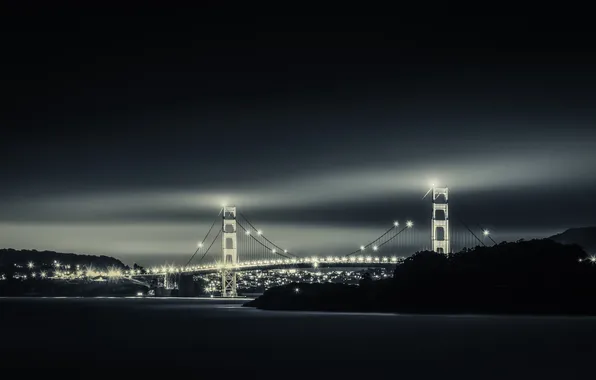Небо, ночь, мост, город, огни, Сан-Франциско, California, San Francisco