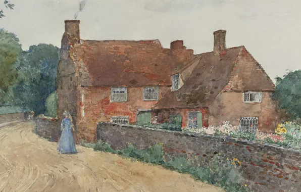 Пейзаж, дом, улица, картина, Frederick Childe Hassam, Чайльд Гассам, Бродстейрский Коттедж