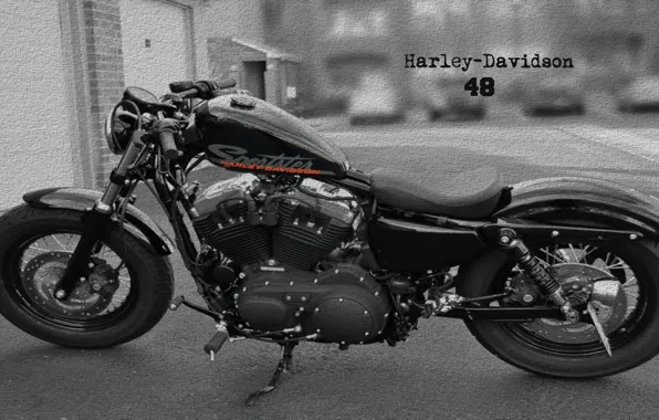 Картинка Harley-Davidson, black and white, crack, forty-eight, crevice