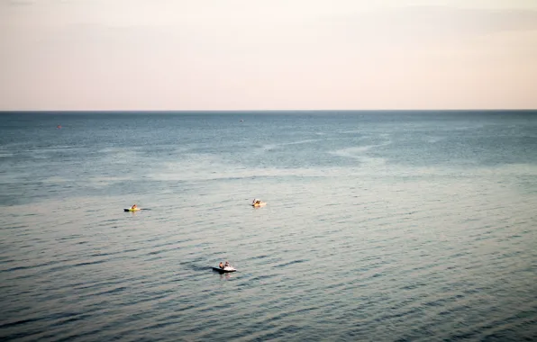 Море, небо, вода, закат, лодка, корабли, горизонт, Россия