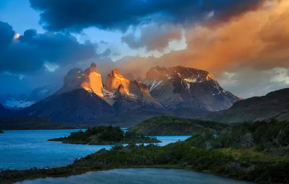 Небо, облака, свет, горы, озера, Чили, Анды, Южная Америка