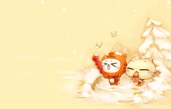 Картинка зима, снег, настроение, праздник, новый год, аниме, арт, костюм