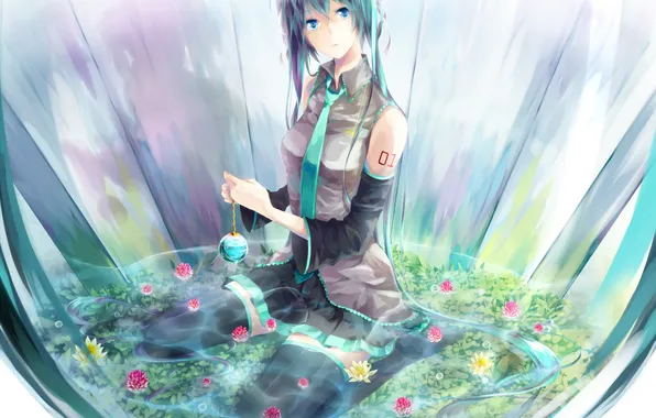 Пруд, vocaloid, hatsune miku