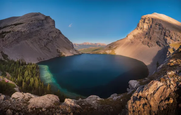 Картинка Alberta, Canada, lake, rocks, mounts, Carnavron lake