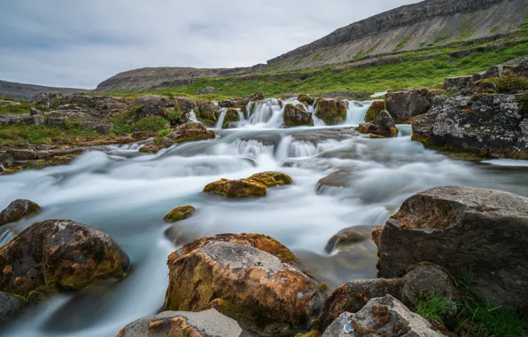 Фото, Природа, Горы, Река, Камни, Исландия, Waterfall, Водопады