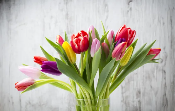 Картинка цветы, букет, colorful, тюльпаны, fresh, wood, flowers, beautiful