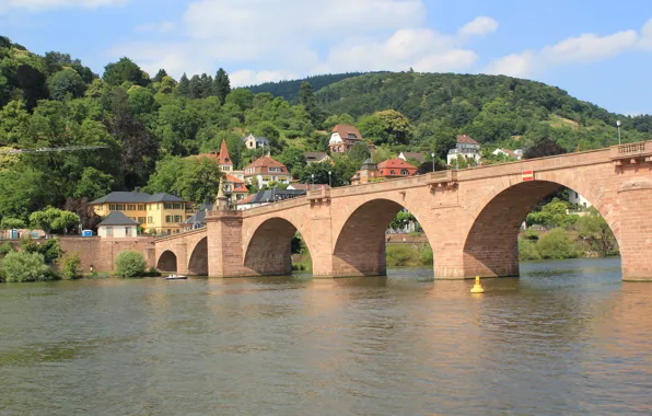 Река, Германия, Germany, River, Хайдельберг, Старый мост, Heidelberg, Old Bridge