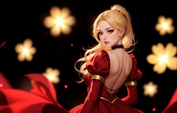 Girl, Anime, In a Red Dress, wallpaper