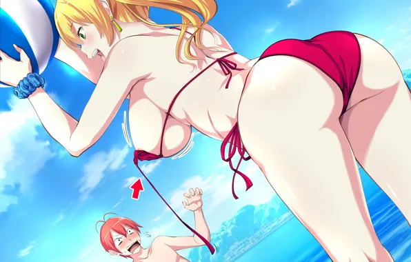 Kawaii, ass, long hair, sea, boobs, woman, big, breast