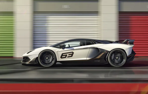 Скорость, Lamborghini, суперкар, вид сбоку, 2018, Aventador, Aventador SVJ, SVJ 63
