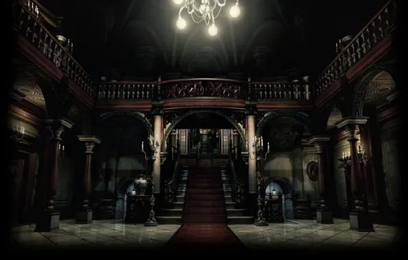 Здание, освещение, лестница, люстра, особняк, помещение, Resident Evil Remake