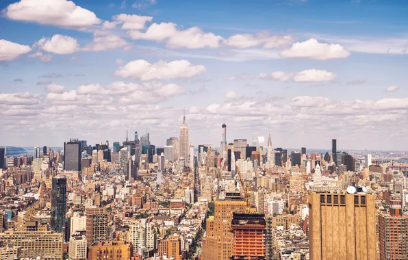 Картинка небо, облака, Нью-Йорк, Всемирный торговый центр, Эмпайр-стейт-билдинг, Соединенные Штаты