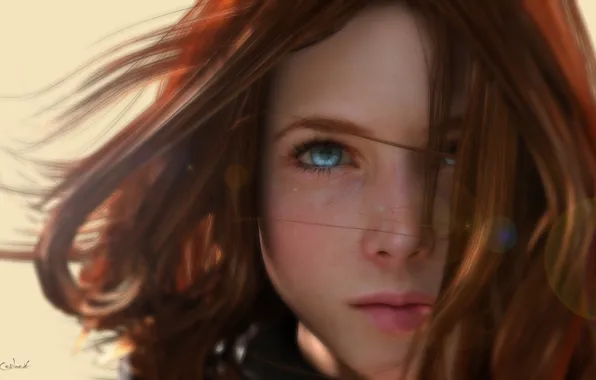 Картинка девушка, лицо, голубые глаза, 3d-графика, by Conlaodh, Lee McCall