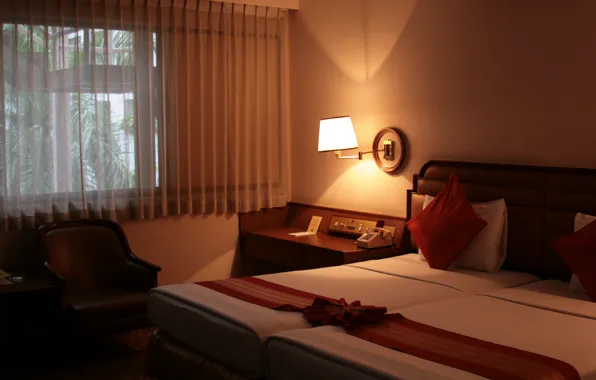 Комната, обои, кровать, интерьер, отель, Бангкок