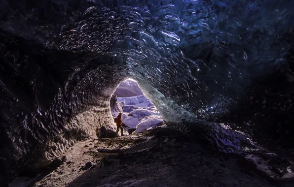Снег, человек, лёд, ледник, пещера, Исландия, грот, Vatnajokull Glacier